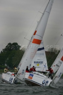 Langenargen-Germany-14 May 2005. Swedish Match Tour-Match Race Germany 2005. Quarter Finals. Jesper Bank vs. Peter Gilmour. Photo:Guido Cantini/