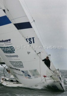 Langenargen-Germany-14 May 2005. Swedish Match Tour-Match Race Germany 2005. Quarter Finals. Ian Williams vs. Steffan Lindberg. Photo:Guido Cantini/