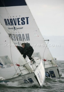 Langenargen-Germany-14 May 2005. Swedish Match Tour-Match Race Germany 2005. Quarter Finals. Ian Williams vs. Staffan Lindberg. Photo:Swedish Match/Guido Cantini/