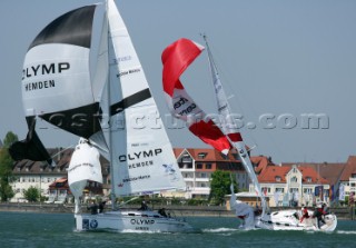 Langenargen-Germany-12 May 2005. Swedish Match Tour-Match Race Germany 2005. Round Robins. Bertrand Pace vs. Sten Mohr