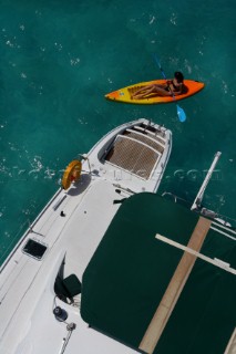 Jost Van Dyke Island - British Virgin Islands- . Green Cay and Little Jost Van Dyke with boats -. Cruise