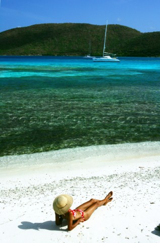 British Virgin Island  Caribbean  Tortola Island  The Christal waters of Prickly Pear Island near Bi