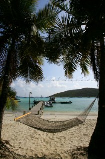 Jost Van Dyke Island - British Virgin Islands - The village of Great Harbour on Jost Van Dyke -Hammock on the beach