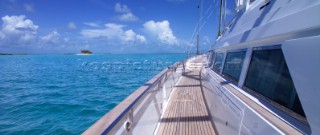 View along side deck of luxury superyacht