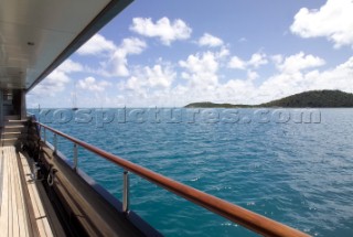 View from side deck of luxury superyacht Slipstream