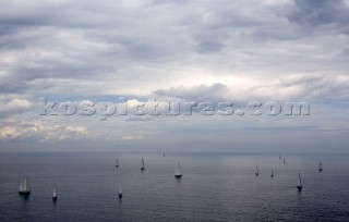 Aerial view of fleet at the start of the Rolex Transatlantic Challenge 2005