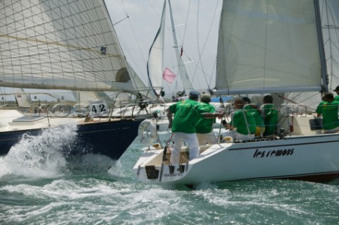 LES REMOUS being struck by ALA MOR at the first mark second day of Angostura Tobago Sail Week 2005