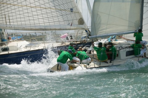 LES REMOUS being struck by ALA MOR at the first mark second day of Angostura Tobago Sail Week 2005