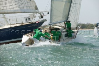 LES REMOUS being struck by ALA MOR at the first mark, second day of Angostura Tobago Sail Week 2005.