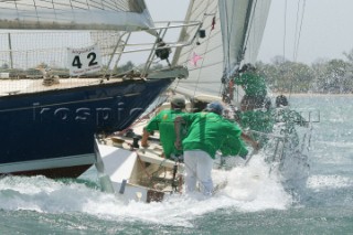 LES REMOUS being struck by ALA MOR at the first mark, second day of Angostura Tobago Sail Week 2005.