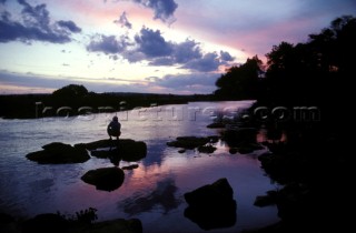 Fishing at sunset on the Zambezi River