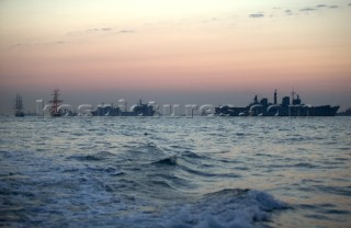 Warships anchored in the Solent at the Trafalgar 200 fleet review celebrations 2005