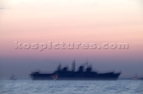 Soft focus on naval warship at the Trafalgar 200 fleet review celebrations 2005