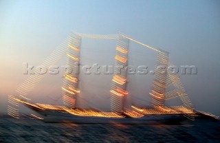 Light effect on tall ship at the Trafalgar 200 warship and fleet review celebrations 2005