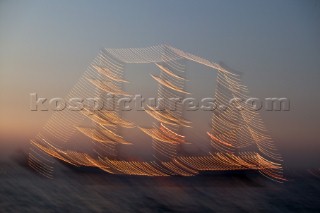 Light effect on tall ship at the Trafalgar 200 warship and fleet review celebrations 2005