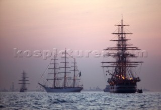 Two square rigger sail trainers at the Trafalgar 200 warship and fleet review celebrations 2005