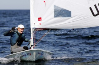 Kiel - Germany - 23 june 2005 KIELER WOCHE - day 2 of the Olympic Class regatta started with a postponement due to lack of wind. Racing began late in the afternoon i 8 knots of breeze. Racing continues until Sunday. Paige Railey, USA in Laser Radial.