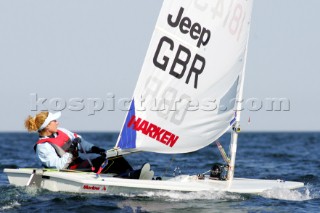 Kiel - Germany - 23 june 2005 KIELER WOCHE - day 2 of the Olympic Class regatta started with a postponement due to lack of wind. Racing began late in the afternoon i 8 knots of breeze. Racing continues until Sunday.Laura Baldwin, GBR, in the Laser Radial.