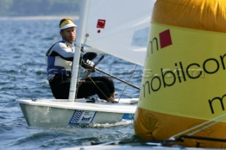 Kiel - Germany - 23 june 2005 KIELER WOCHE - day 2 of the Olympic Class regatta started with a postponement due to lack of wind. Racing began late in the afternoon i 8 knots of breeze. Racing continues until Sunday.Robert Scheidt, BRA, in the Laser Class.