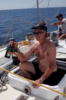 Onboard the maxi yacht Drum during the Fastnet of 2005, 20 years after the yachts fateful capsize in the same race. Celebrity rockstar Simon Le Bon is sailing with the original crew.