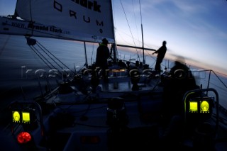 Onboard the maxi yacht Drum during the Fastnet of 2005, 20 years after the yachts fateful capsize in the same race. Celebrity rockstar Simon Le Bon is sailing with the original crew.