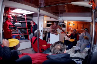 Onboard the maxi yacht Drum during the Fastnet of 2005, 20 years after the yachts fateful capsize in the same race. Celebrity rockstar Simon Le Bon is sailing with the original crew.