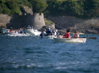 Busy day in Salcombe Harbour with dinghies full of people