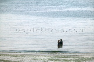 Two ladies bathing in the sea at Salcombe