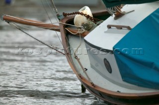 Deck detail of small classic sailing boat