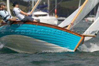 Blue classic yawl racing in Dartmouth, UK