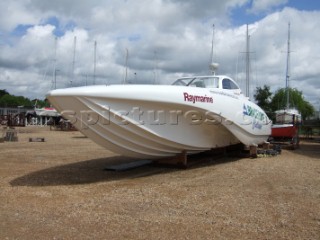 Speed boat on the hard