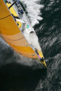 Volvo 70 ABN AMRO 1 of the Volvo Ocean Race sailing fast in rough conditions