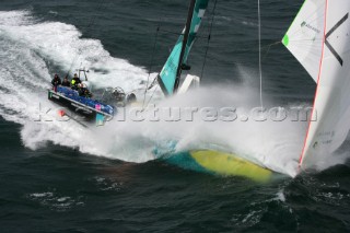 Volvo 70 ABN AMRO 1 of the Volvo Ocean Race sailing fast in rough conditions