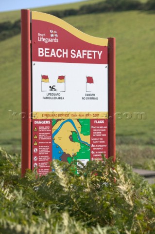 Beach safety warning sign at Bantham beach Devon