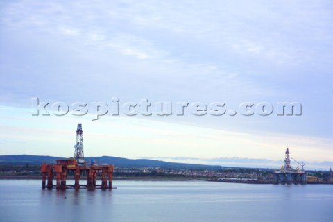 Oil rig anchored in a Loch