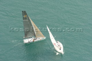 Two yachts cross tacking