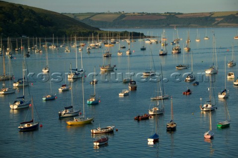 View of boats moored in Falmouth harbour
