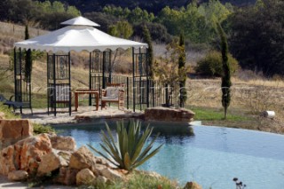 Sunrise at the swimming pool at villa Finca La Morera in Spain