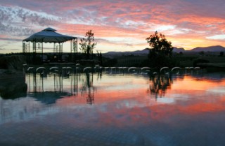 Sunrise at the swimming pool at villa Finca La Morera in Spain