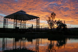 Sunrise at the swimming pool at villa Finca La Morera in Spain