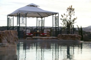 Sunrise at the swimming pool at villa Finca La Morera in Spain