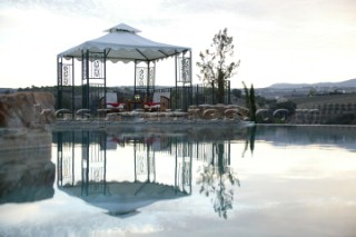 Sunrise at the swimming pool at villa Finca La Morera in Spain