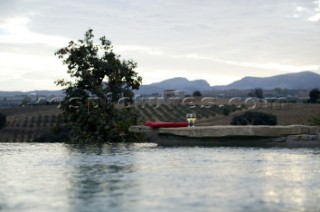 Sunrise at the swimming pool at villa Finca La Morera in Spain