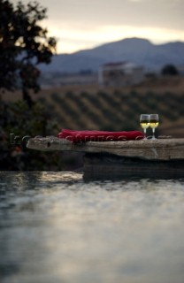 Sunrise at the swimming pool at villa Finca La Morera in Spain