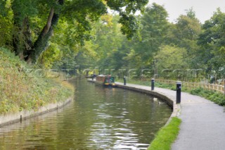 Secluded moorings at Llangollen on the Llangollen canal,Clwyd,Wales UK.October 2005.