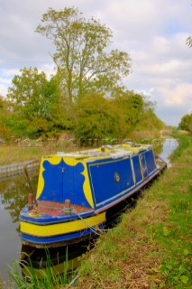 Narrowboat moored on the Montgomery canal,Maesbury,Shropshire,UK.
