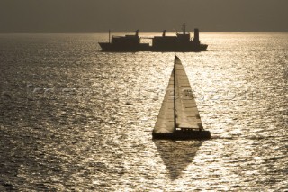 AERA sails through the Messina Straits during the Rolex Middle Sea Race 2005