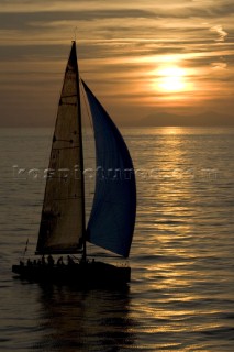 X-FLY sails passed Stromboli Island. Rolex Middle Sea Race 2005