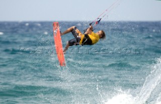 Kitesurfer get big air in strong winds