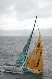 The Volvo Ocean Race fleet head head out to sea at the start of leg one from Vigo, Spain. ABN  AMRO TWO